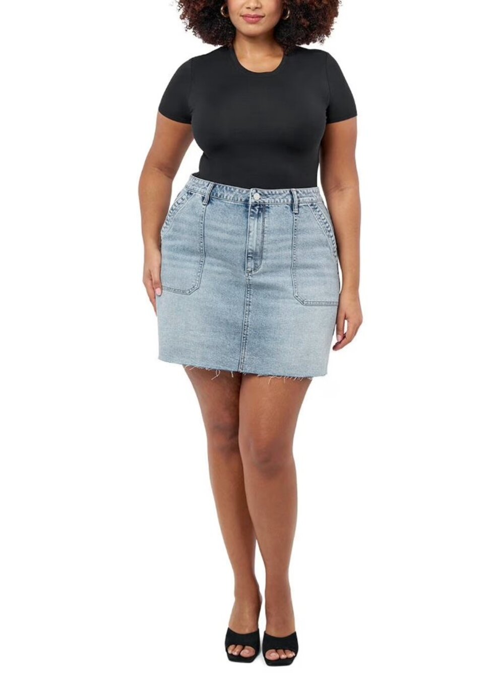 NWT Plus Size 26W Edited by Remi Bader Raw Edge Denim Blue Jean Mini Skirt